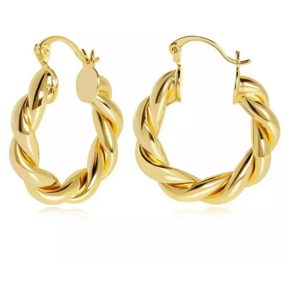 NEW 14K yellow gold plated twisted hoop earrings jewelry gift B19